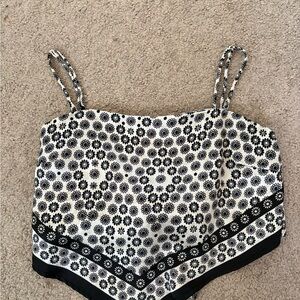 Floral Print Wrap Top with Black and Cream Design